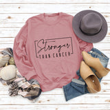 Stronger Than Cancer Letter Fashion Round Neck Large Long Sleeve Sweater Girl