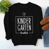 Rundhals-Oberteil, langärmelig, lockeres Sweatshirt mit KINDER GARTEN-Print