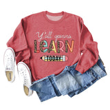 Y'all Gona Learn Today Lettre Chemise à manches longues imprimé léopard Grand pull