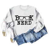 BUCH-NERD-BRILLE LOCKERE PASSFORM RUNDHALS LANGARM-SWEATSHIRT FÜR DAMEN