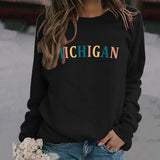 MICHIGAN Letter Fashion Women's Sweater Printing Round Neck Long Sleeve