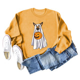 Pull à manches longues et col rond pour fille, motif fantôme, chien, citrouille, Halloween