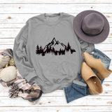 Mountain Pine Loose Print Round Neck Long Sleeve Women's Sweater
