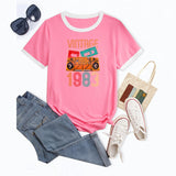 Vintage 1983 Lustiges Muster Damen Kurzarm Bluse T-Shirt