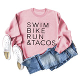 SWIM BIKE RUN TACOS BUCHSTABEN LOCKERES DAMEN SWEATSHIRT
