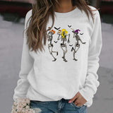 Langärmliger Pullover mit Rundhalsausschnitt und Totenkopf-Print für Damen