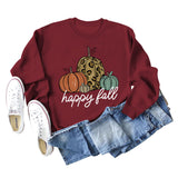 Happy Fall Pumpkin Letter Print Halloween Fall and Winter Round Neck Long Sleeve Sweater Women