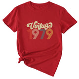 Rundhals 1979 Damen T-Shirt Vintage Buchstabendruck Kurzarm
