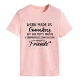 Modisches Damen-T-Shirt mit Rundhalsausschnitt und kurzen Ärmeln „WORK MADE US“