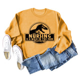 Nursing Is A Walk In The Park Round Neck Letter Dinosaur Print Long-sleeved Sweatshirt