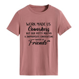 Modisches Damen-T-Shirt mit Rundhalsausschnitt und kurzen Ärmeln „WORK MADE US“