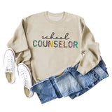 CONSEILLER SCOLAIRE Léopard Lettre Impression Col Rond Lâche Manches Longues Grande Taille Pull Fille