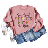 One Proud Senior Mom Leopardenmuster Buchstaben Rundhals Weit Langarm Große Größe Pullover Damen