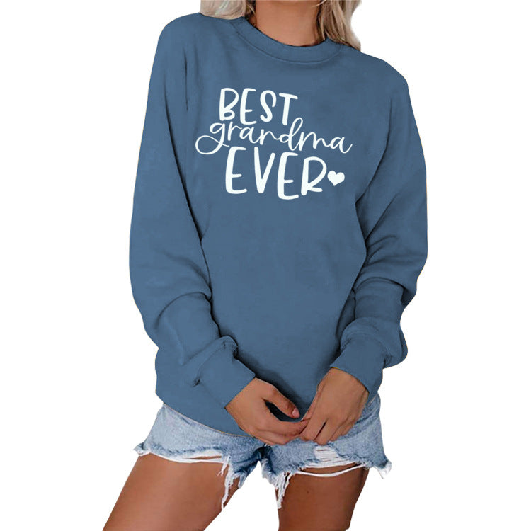 Best Grandma Ever Letters Simple Fashion Round Neck Loose Long-sleeved Sweater for Women