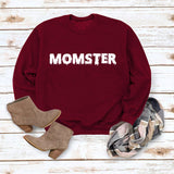 MOMSTER imprimé ample col rond hauts manches longues col rond sweat-shirt