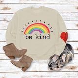 Be Kind – pull ample à manches longues et col rond avec lettres arc-en-ciel, automne et hiver