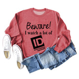 Beware I Watch Letter Fashion New Long Sleeve Round Neck Sweater