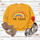Be Kind – pull ample à manches longues et col rond avec lettres arc-en-ciel, automne et hiver