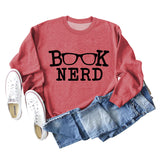 BUCH-NERD-BRILLE LOCKERE PASSFORM RUNDHALS LANGARM-SWEATSHIRT FÜR DAMEN