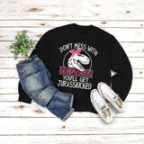 Rundhals-Oberteil, langärmliges, lockeres Sweatshirt mit DON'T MESS-Aufdruck