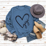 Gigi Heart Letter Printed Round Neck Loose Bottomed Long Sleeve Sweater