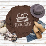 Livre Nerd Lunettes Livre Imprimé Lâche Fond Manches Longues Pull Grande Taille