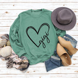 Gigi Heart Letter Printed Round Neck Loose Bottomed Long Sleeve Sweater