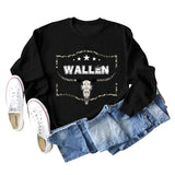 WALLEN Pull surdimensionné à manches longues et tête de vache avec lettres léopard