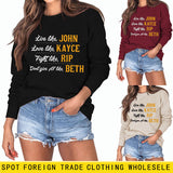 Live Like John Love Damen-Pullover mit Buchstaben, Rundhalsausschnitt, lockeres Langarmshirt, großer Pullover