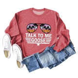 TALK TO ME GOOSE Letter Print Loose Long Sleeve Round Neck Sweater
