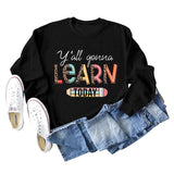 Y'all Gona Learn Today Lettre Chemise à manches longues imprimé léopard Grand pull