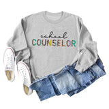 CONSEILLER SCOLAIRE Léopard Lettre Impression Col Rond Lâche Manches Longues Grande Taille Pull Fille