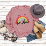 You Are My Sunshine Rainbow Letter Print Sweater for Women