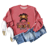 ONE THANKFUL MAMA Sweatshirt mit Buchstaben-Kürbis, Halloween, Rundhalsausschnitt, langärmelig, große Größe