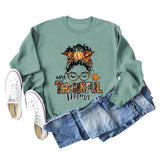 ONE THANKFUL MAMA Sweatshirt mit Buchstaben-Kürbis, Halloween, Rundhalsausschnitt, langärmelig, große Größe