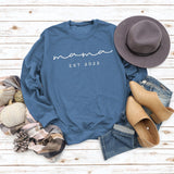Mama EST 2022 Letter Casual Round Neck Simple Bottomed Sweater Loose with Fashionable Women's Top