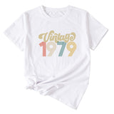 Rundhals 1979 Damen T-Shirt Vintage Buchstabendruck Kurzarm