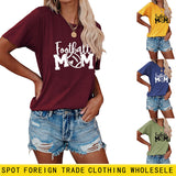 Football Mom Rundhals Damen T-Shirt Lockerer Buchstabe Kurzarm