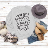 Sweat-shirt ample à manches longues et col rond avec lettres patchwork I'V GOT A Good
