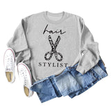Hair Stylist Scissors Letter Print Bottoming Long Sleeve Round Neck Sweatshirt