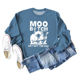 Moo Get Out The Letter Cattle Print Autumn and Winter Fashion Long Sleeve Sweater