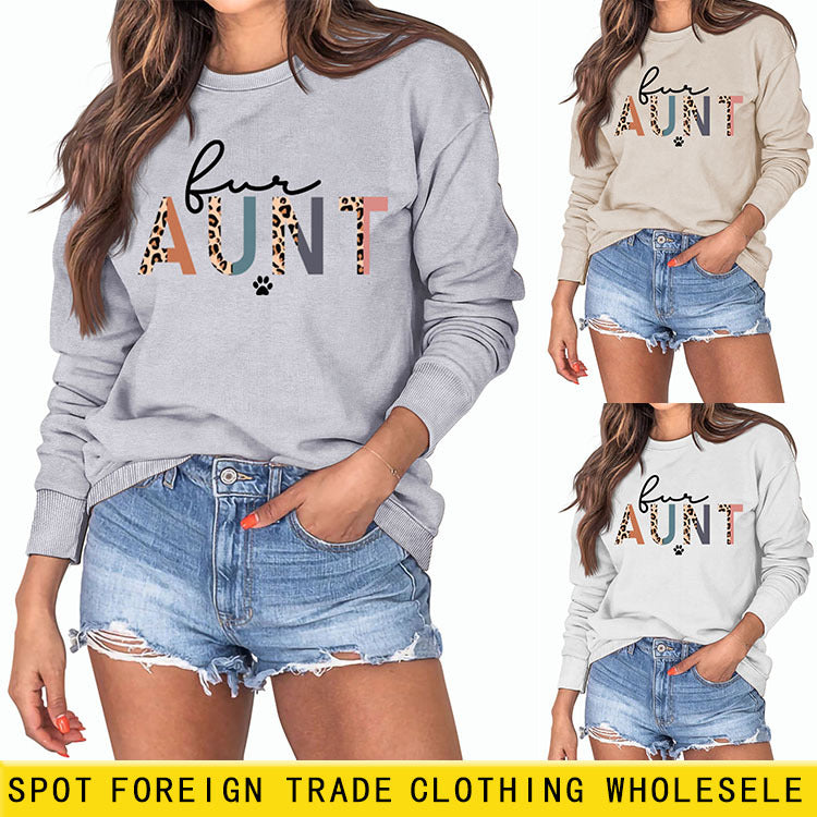 Spot For Aunt Dog Print Letter Leopard Women's Long Sleeve Loose Bodysuit Women