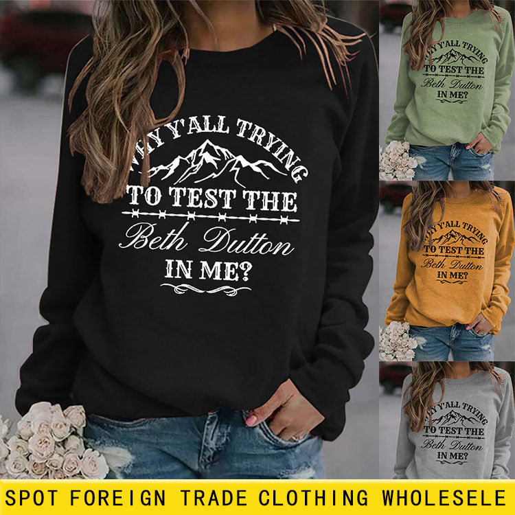 WHY Y'ALL Lettres Col Rond Hauts Sweat Femme Lâche Manches Longues