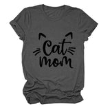 Chat Maman Lettre Col Rond Large Chat Lâche Décontracté Manches Courtes T-shirt Femme