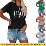 Simple Letter Teach Woman Summer New Casual Short Sleeve T-shirt
