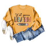 Y'all Gona Learn Today Lettre Chemise à manches longues imprimé léopard Grand pull