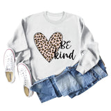 Be Kind – sweat-shirt à manches longues et col ras du cou pour femme, imprimé léopard