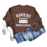 HAWKINS MIDDLE Letter Damen Pullover mit Rundhalsausschnitt, langen Ärmeln, Übergröße