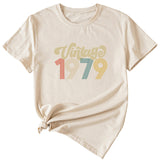 Rundhals 1979 Damen T-Shirt Vintage Buchstabendruck Kurzarm