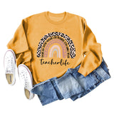 TEACHER LOVE INSPIRE LETTERS Leopard Print Long Sleeved Sweater for Women
